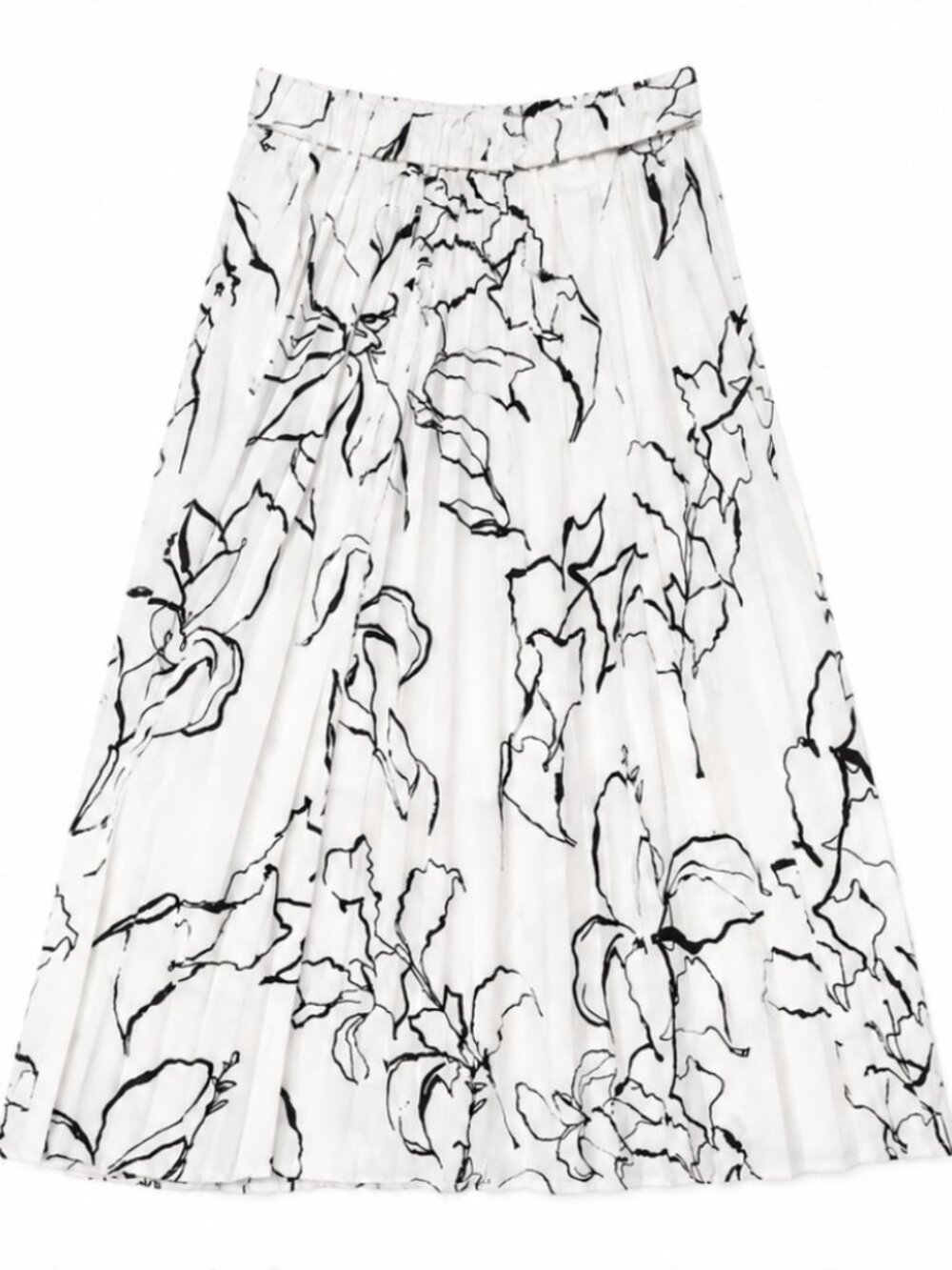DAZY White & Black Floral Pleated Midi Skirt | Size S